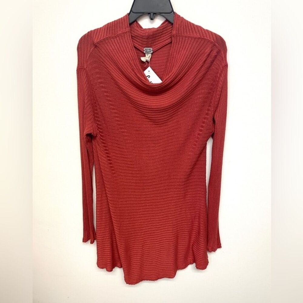 We The Free People Womens Small Burnt Orange‎ Ribbed Split Back Cowlneck Sweater